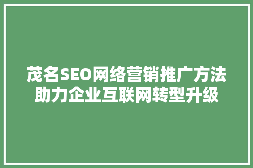 茂名SEO网络营销推广方法助力企业互联网转型升级