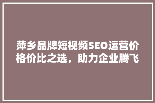 萍乡品牌短视频SEO运营价格价比之选，助力企业腾飞  第1张