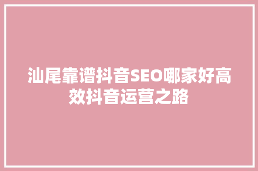 汕尾靠谱抖音SEO哪家好高效抖音运营之路