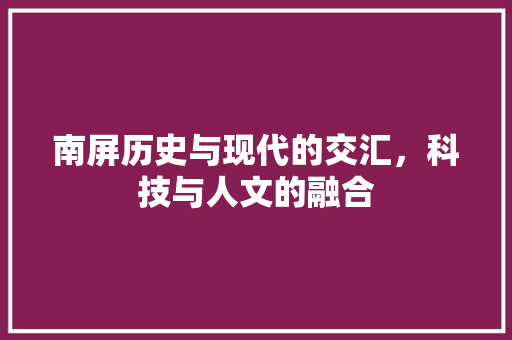 南屏历史与现代的交汇，科技与人文的融合