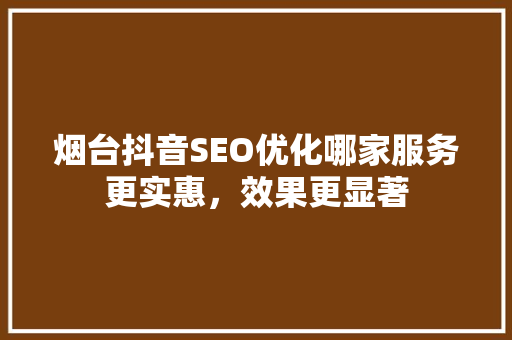 烟台抖音SEO优化哪家服务更实惠，效果更显著