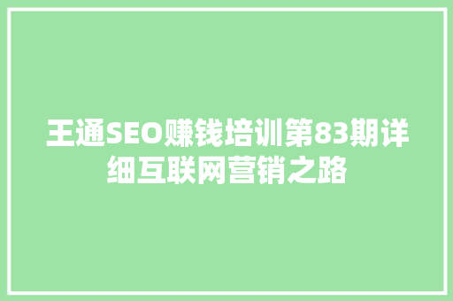 王通SEO赚钱培训第83期详细互联网营销之路