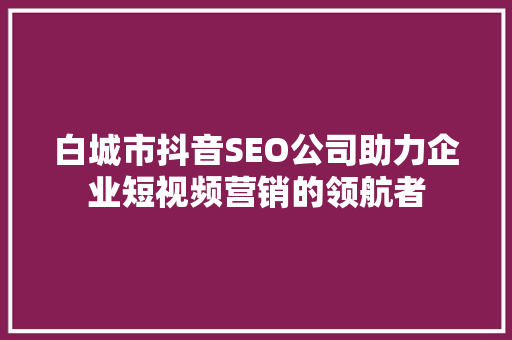 白城市抖音SEO公司助力企业短视频营销的领航者