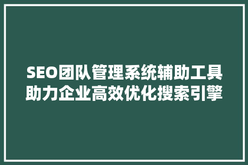 SEO团队管理系统辅助工具助力企业高效优化搜索引擎排名