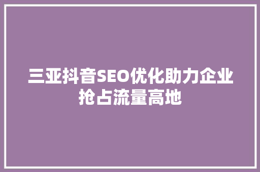 三亚抖音SEO优化助力企业抢占流量高地