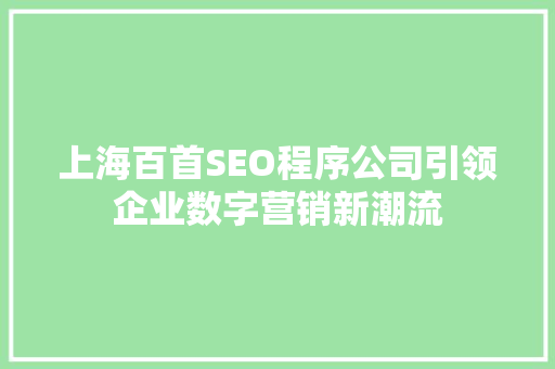 上海百首SEO程序公司引领企业数字营销新潮流
