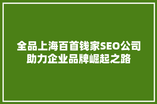全品上海百首钱家SEO公司助力企业品牌崛起之路