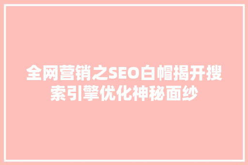 全网营销之SEO白帽揭开搜索引擎优化神秘面纱