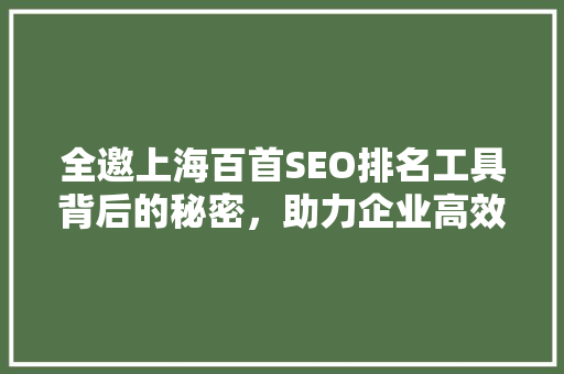 全邀上海百首SEO排名工具背后的秘密，助力企业高效营销