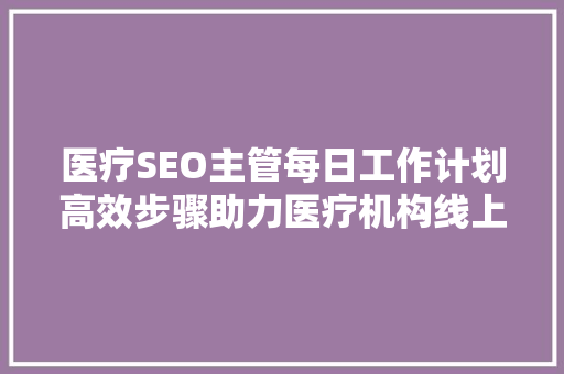 医疗SEO主管每日工作计划高效步骤助力医疗机构线上崛起