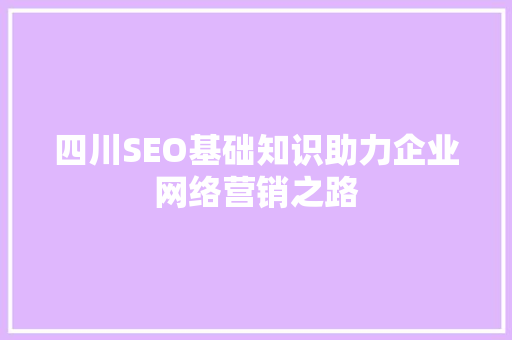 四川SEO基础知识助力企业网络营销之路