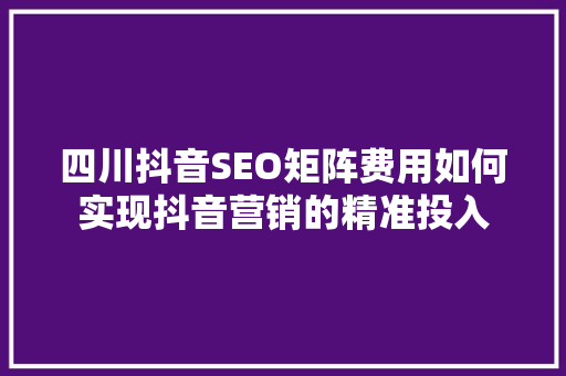 四川抖音SEO矩阵费用如何实现抖音营销的精准投入