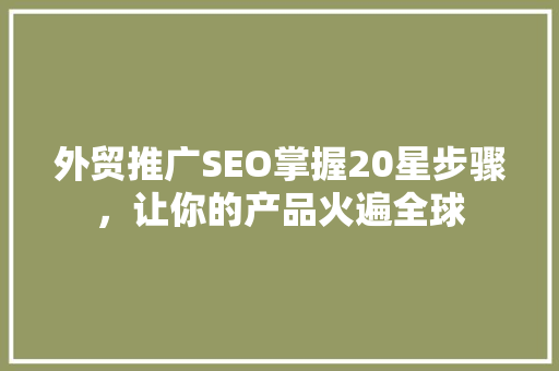 外贸推广SEO掌握20星步骤，让你的产品火遍全球