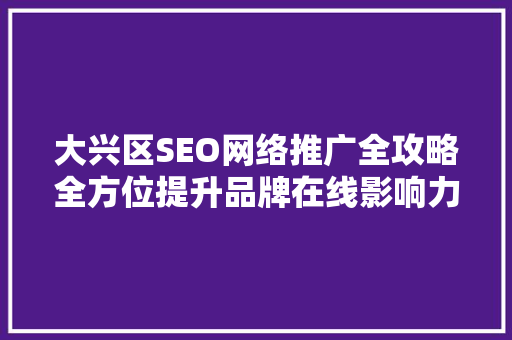 大兴区SEO网络推广全攻略全方位提升品牌在线影响力