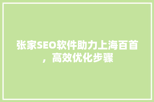 张家SEO软件助力上海百首，高效优化步骤  第1张