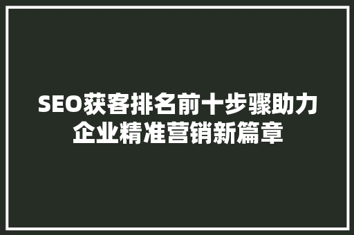 SEO获客排名前十步骤助力企业精准营销新篇章  第1张