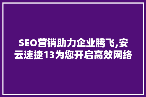 SEO营销助力企业腾飞,安云速捷13为您开启高效网络营销之旅