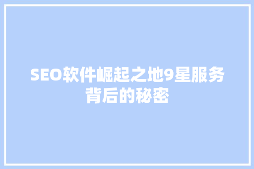 SEO软件崛起之地9星服务背后的秘密