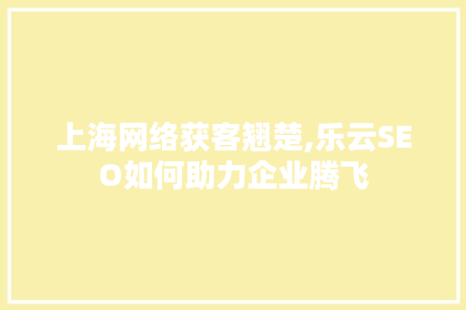 上海网络获客翘楚,乐云SEO如何助力企业腾飞