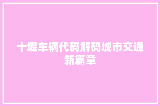 十堰车辆代码解码城市交通新篇章