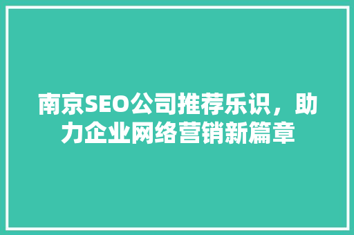 南京SEO公司推荐乐识，助力企业网络营销新篇章