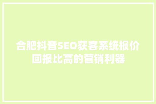 合肥抖音SEO获客系统报价回报比高的营销利器