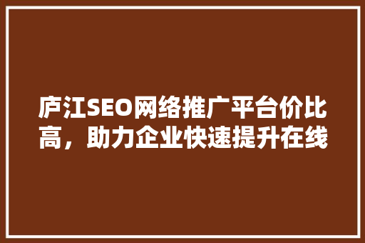 庐江SEO网络推广平台价比高，助力企业快速提升在线影响力