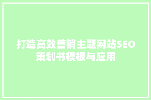 打造高效营销主题网站SEO策划书模板与应用