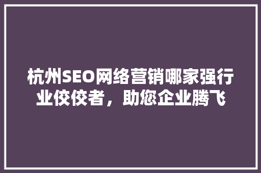 杭州SEO网络营销哪家强行业佼佼者，助您企业腾飞