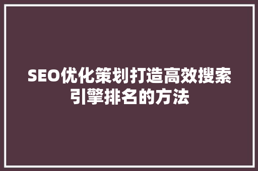 SEO优化策划打造高效搜索引擎排名的方法
