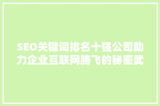 SEO关键词排名十强公司助力企业互联网腾飞的秘密武器
