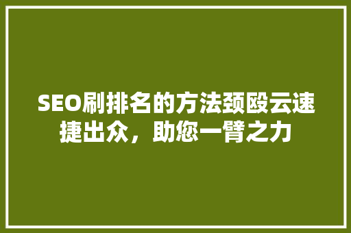 SEO刷排名的方法颈殴云速捷出众，助您一臂之力