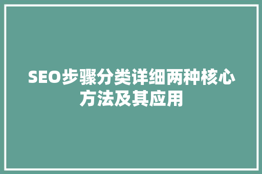 SEO步骤分类详细两种核心方法及其应用