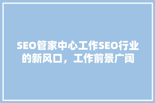 SEO管家中心工作SEO行业的新风口，工作前景广阔