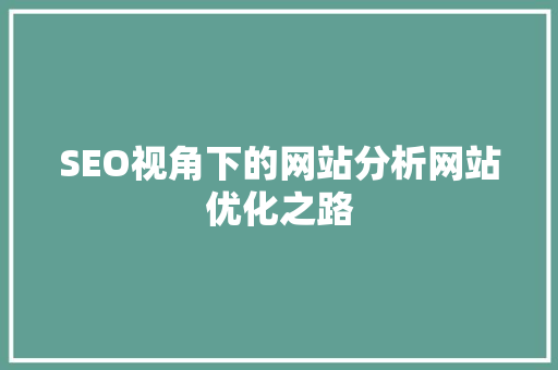 SEO视角下的网站分析网站优化之路