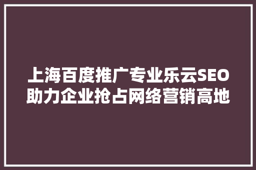 上海百度推广专业乐云SEO助力企业抢占网络营销高地