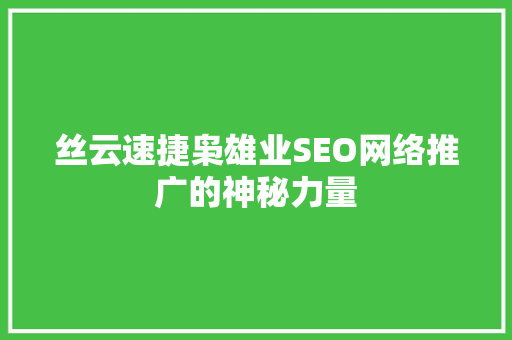 丝云速捷枭雄业SEO网络推广的神秘力量  第1张