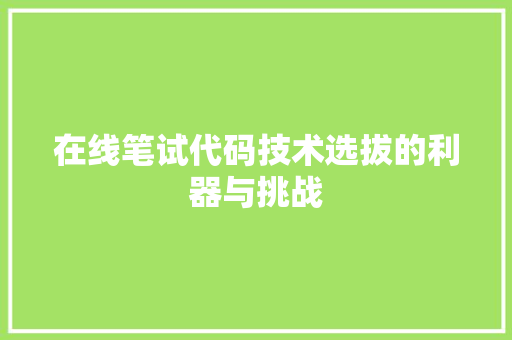 在线笔试代码技术选拔的利器与挑战