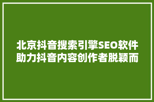北京抖音搜索引擎SEO软件助力抖音内容创作者脱颖而出