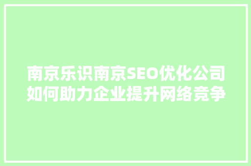 南京乐识南京SEO优化公司如何助力企业提升网络竞争力