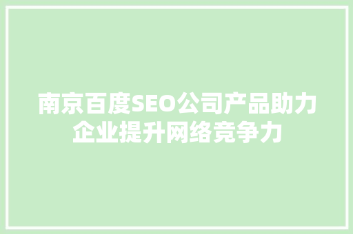 南京百度SEO公司产品助力企业提升网络竞争力