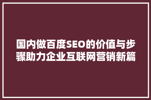 国内做百度SEO的价值与步骤助力企业互联网营销新篇章