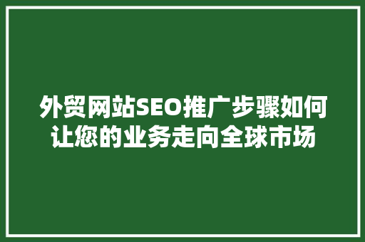 外贸网站SEO推广步骤如何让您的业务走向全球市场  第1张