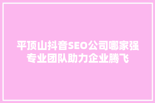 平顶山抖音SEO公司哪家强专业团队助力企业腾飞