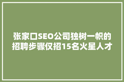 张家口SEO公司独树一帜的招聘步骤仅招15名火星人才