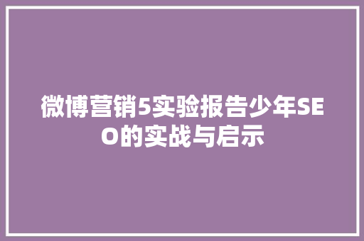 微博营销5实验报告少年SEO的实战与启示