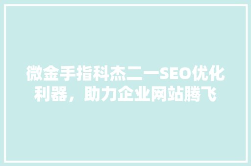微金手指科杰二一SEO优化利器，助力企业网站腾飞