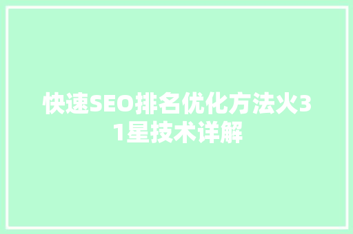 快速SEO排名优化方法火31星技术详解