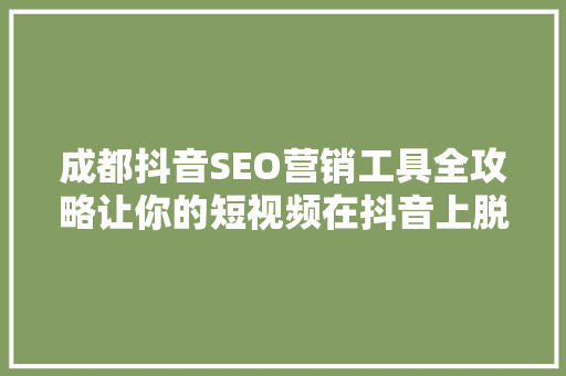 成都抖音SEO营销工具全攻略让你的短视频在抖音上脱颖而出