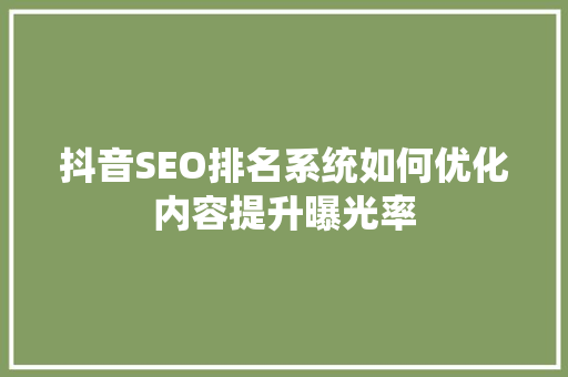 抖音SEO排名系统如何优化内容提升曝光率  第1张